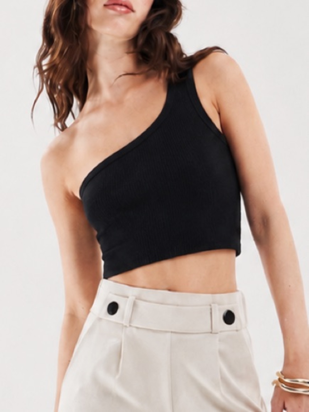 Better Be Black One Shoulder Ribbed Crop Tank Top Size L